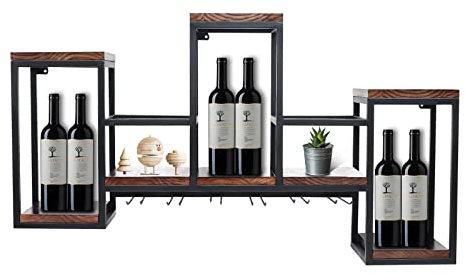 Futchoy Weinflaschenhalter aus Metall Wandmontage Weinregal Wandlagerregal Multifunktionale Holz Weinflaschenhalter Weinflaschenbox für Küche/Wohnzimmer Wand Dekor