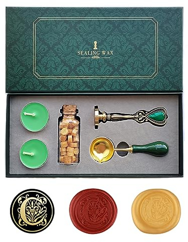 Amtol Fancy Buchstaben C Wachssiegel-Stempelset, Vintage personalisierte Wachssiegel-Stempel für Briefkarten-Einladungen, Geschenkbox-Set im europäischen Stil