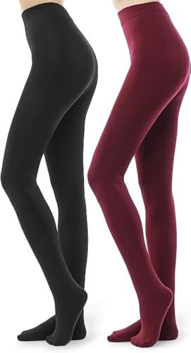 HA WA 2 Pair 120 Denier Women's Thermal Tights,Warm Fleece Lined Winter Thick Opaque Tights for Women(BlackR,M)