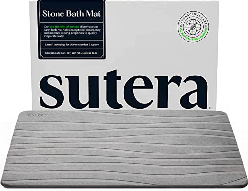SUTERA - Stein Badematte, Kieselgur Duschmatte, rutschfest, super saugfähig, schnell trocknend, Badezimmer Bodenmatte, natürlich, leicht zu reinigen (23,5 x 15 Grau)