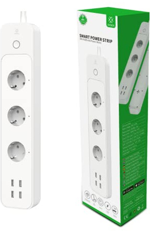smart steuerbare 3 Fach Mehrfachsteckdose 4 USB, Energieverbrauchsmessung, Überlastungsschutz, Steckdosenleiste, Verteilersteckdose Steckerleiste Zuhause Office Büro, 1,5m 16A 3680W, Schwarz R5104