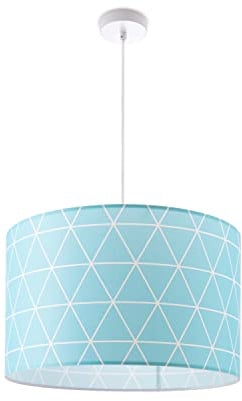 Paco Home Deckenlampe Pendelleuchte Wohnzimmer Schlafzimmer Hängelampe Esszimmer Esstischlampe Skandi Rauten Muster E27, Lampenart:Pendelleuchte - Weiß, Leuchten Farbe/Größe:Blau (Ø38cm)