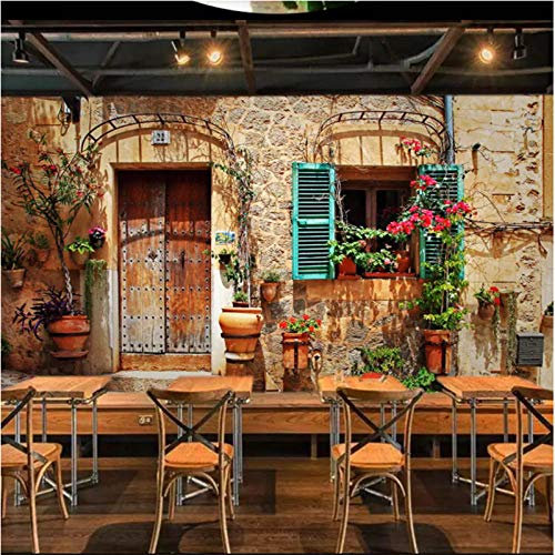 Benutzerdefinierte Wandbild Tapete 3D Mittelmeer Street View Fototapete Cafe Bar Restaurant Hintergrund Tapeten Wohnkultur 430cm (L) × 300cm (H)