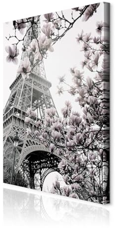 decomonkey Akustikbild Eiffelturm 80x120 cm 1 Teilig Leinwand Modern Bilder | Wandbilder XXL, Schallschlucker, Schallschutz, Akustikdämmung, Wandbild, Deko, Leise, Paris, Magnolie, Blumen