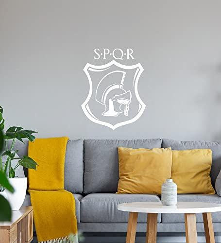 SPQR Römischer Helm auf Wappen Wandtattoo Weiß Aufkleber 45 x 57 cm