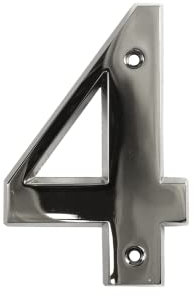 UAP House Numbers - 3 Inch Door Numbers Signature Screw Fix Bevelled Edge For Front Door, Address Number Screw On For Doors And Gates, Letter Times Roman Font (Number 4, Polished Chrome)