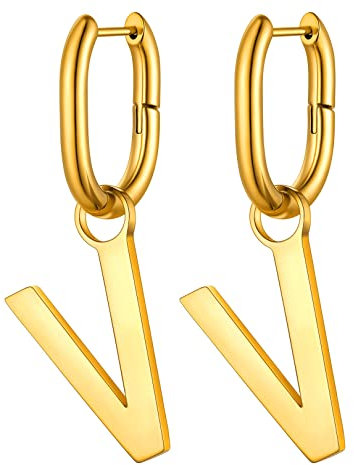 FOCALOOK Damen 316L Edelstahl Ohrringe, Ohrhänger mit Buchstabe V in Gold, Hängende Ohrringe Accessoires für Geliebte/Freundin/Tochter zum Geburtstag/Valentinstag/Weihnachten