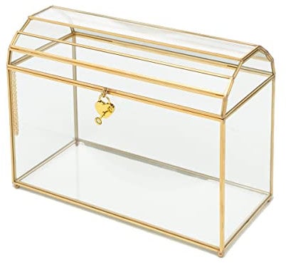 Gold Hochzeit Kartenbox mit Schlitz und Schloss - Glas Kartenbox für Hochzeit - Messing Hochzeit Geschenkbox für Karten - Hochzeit Geschenkkarten Boxen Mülleimer Behälter für Empfang Braut Babyparty