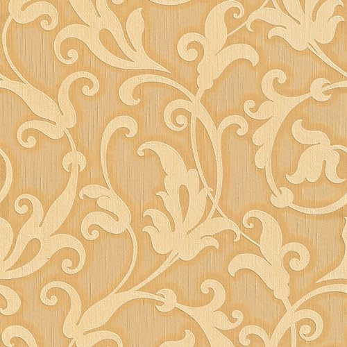 Fabric Look Wallpaper Wall Profhome 954903-GU Textile Wallpaper Textured with a Fabric Look matt Orange Gold Yellow 5.33 m2 (57 ft2)