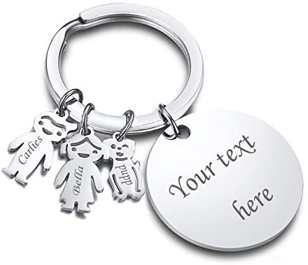 FLHEART Personalisierte Familie Schlüsselanhänger : Edelstahl benutzerdefinierte Familienname von Kindern,Junge/Mädchen/Haustier Anhänger Schlüsselbund, Papa Mama Geschenk,2 Charme