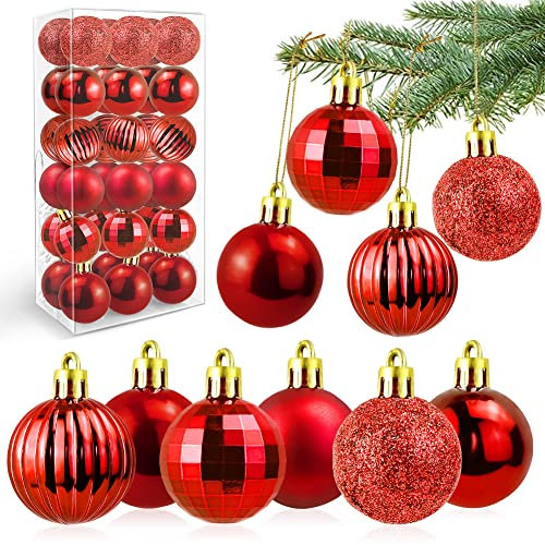 GIRAFEDA 36 Stück Weihnachtskugeln Rot Christbaumkugeln Kunststoff Tannenbaumkugeln Klein Weihnachtskugeln Plastik Christbaumkugeln 4cm Kunststoffkugeln für Weihnachten Hochzeit Party