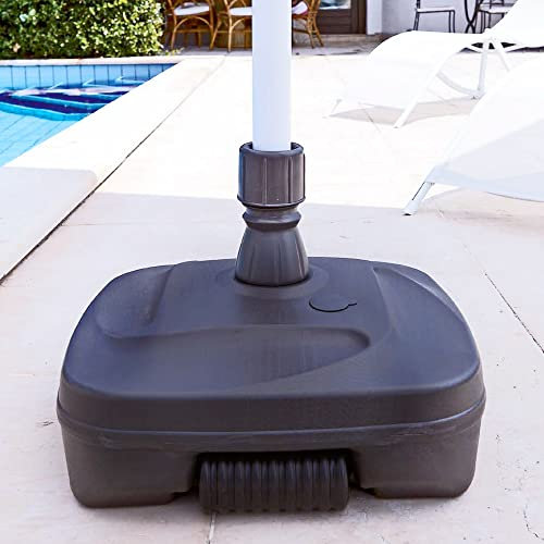 Sombrilla grande de plástico con ruedas de 37 litros con base de rodillo, soporte para jardín y patio (antracita)