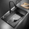 Fregadero de cocina rectangular de acero inoxidable, con orificio para grifo, 50 x 45 cm, incluye dispensador de jabón, sifón