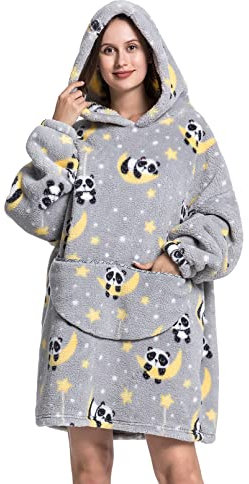 Tragbare Decke Hoodie Übergroße Kapuzendecke für Erwachsene Frauen Super Weich Bequem Warm Flanell Panda