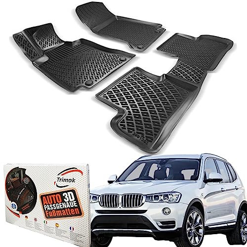 Trimak Passgenau 3D Fussmatten Auto Kompatibel mit BMW X3 F25 2010-2018 Auto Zubehör 1. und 2. Reihe Gummimatten Autos TPE Allwetter Geruchlos rutschfest Vorne & Hinten Schwarz
