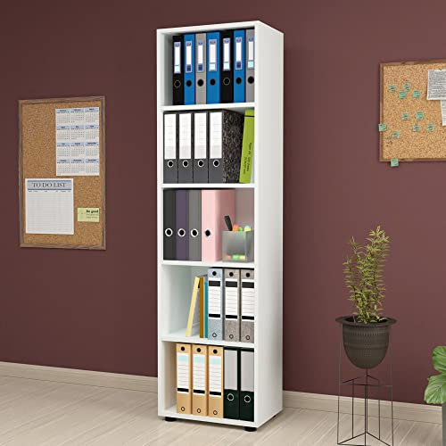 [en.casa] Bücherregal Vara mit Stauraum Wohnzimmerregal 178 x 49 x 30 cm Raumteiler mit 5 Ebenen Standregal Aufbewahrungsregal Weiß
