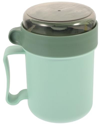 Healeved Taza De Sopa De Microondas con Tapa Taza De Cereal De Avena Taza De Sopa Taza De Desayuno Fiambrera De Avena Contenedor con Cuchara para La Oficina De La Escuela Verde Aire