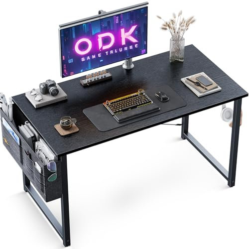 ODK Kleiner Tisch, 100 x 48 cm Computertisch mit Kopfhörerhaken, Schreibtisch Schwarz für Kleine Räume, Bürotisch für das Home Office
