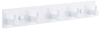QNIIAED Coat Hooks Wall Mounted,Multipurpose Modern Stainless Steel Screw in Door Hook Metal Heavy Duty Coat Rack Row of hook Hanger Towel Robe Clothes Hat Hook for Bathroom(White 5 Hooks)
