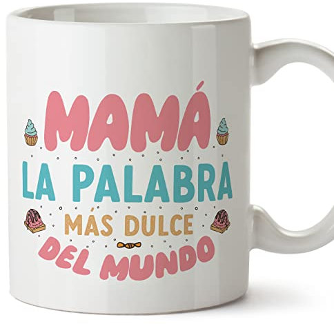 MUGFFINS Tazas para MADRE/MAMÁ - En Español - Mamá palabra dulce mundo - 11 oz / 330 ml - Regalo original y divertido