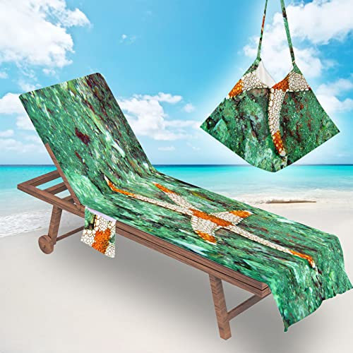 Surwin Schonbezug Für Gartenliege Strandliegenauflage Frottee Liegenauflage Stuhl Strandtuch Sun Lounger Bezug mit Tasche Sporthandtuch 3D für Sommer Garten Schwimmen (75x210cm,Grün)