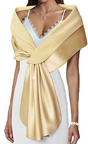 Atigy Damen Satin Stola Festlich Elegante Hochzeit Schals Stola für Abendkleider Brautkleider (S, Champagner)