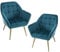 chairus 2er Set Gepolsterter Armlehnensessel Samt Einzelsofa Loungesessel für Wohnzimmer Modern Armlehnstuhl mit Metallbeinen (Blau-2)