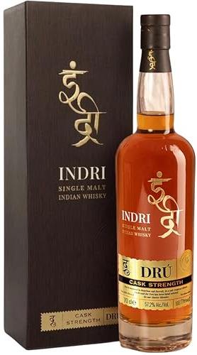 Indri Dru Cask Strength Indian Single Malt Whisky 57,2% vol. – 0,7 l indischer Single Malt in Fassstärke, gereift in Ex-Bourbon-Fässern, in Geschenkbox