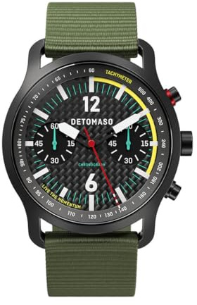 DeTomaso SORPASSO Chronograph Carbon Black Yellow Schwarz Gelb Herren Armbanduhr Analog Quarz Armband Olive