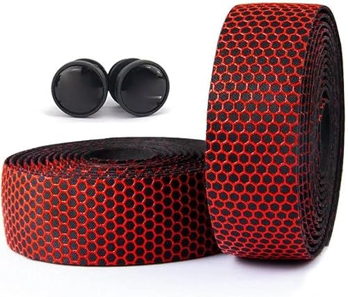 Lenkerband,Bike Bar Tape, Lenkerband Fahrradlenkerband Rennrad Anti-Rutsch-Silikagel Stoßdämpfung Lenkerband Radfahren Wrap Endstopfen MTB-Lenker Lenkerband (Farbe: Rood) (Color : Rood)