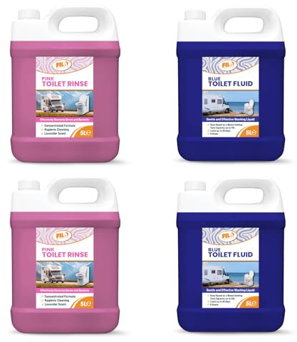 Filo FILO Caravan Toilet Chemicals Pink and Blue 20L (4X5L) – Fluid and Rinse cleaner for Caravans and Motorhomes toilets – Eco-Friendly, Odour Remover, Biodegradable, Disinfectant