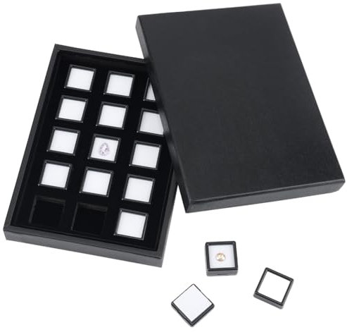 BENECREAT 15 Packung Edelstein-Displaybox, Black Diamond Vitrine Schmuckschatulle Behälter Mit Papier-Organizer-Box Für Edelsteine, Münzen, Raute, Geschenkverpackung, 2.9x1.6 cm
