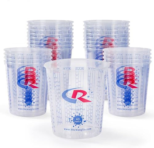 CR CHRWLIN Piant - Vasos medidores con 12 tapas para mezclar laca, medidas precisas en proporción de 1370 ml y 40 oz, vaso medidor de plástico para resinas de color, resinas epoxi, pinturas acrílicas