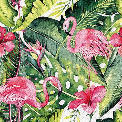 Servietten Papier 33x33cm 3-lagig 20 Stück mit Tier Motiv - hochwertig & nachhaltig - Einweg Motivservietten Geburtstagsservietten - Flamingo Papierservietten für Party - Rosa Grün