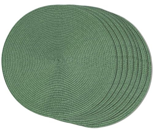 FunWheat Runde geflochtene Tischsets für Esstisch, gewebt, waschbar, rutschfest, 38,1 cm, Grün, 8 Stück