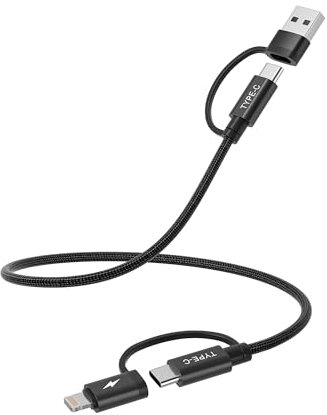 BASESAILOR 4-in-1 USB C to USB C Cable 0.3M,60W Fast Charging Multi Charger Cord with USB-A/Lightning Adapter for iPad 8th 9th 10th Air 4th 5th Mini 6th Generation,A54 A53 A52 A13 A35 A34 A33 A32 A73