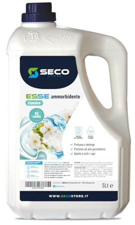 SECOSTORE Ammorbidente Liquido Lavatrice ESSE AMMORBIDENTE CLASSICO, Delicato Freschezza e Morbidezza Lunga Durata | Tanica da 5 litri
