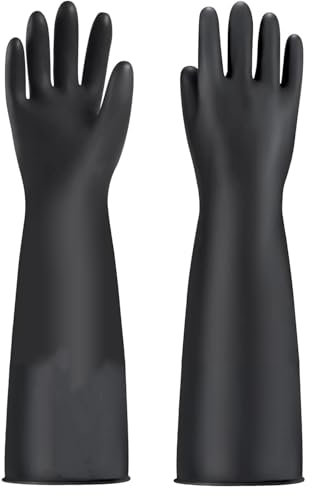 MIN-XL Heavy Duty Latex Gloves, Chemical Resistant Gloves,Safety Work Cleaning Protective Waterproof Industrial Rubber Gloves, Resist Strong Acid, Alkali and Oil (45CM,Thicker)