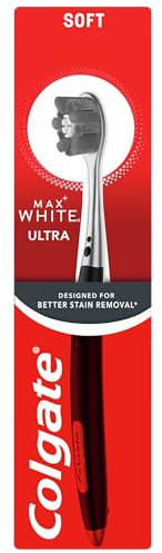 Colgate Max White Ultra Manual Toothbrush - teeth whitening toothbrush - charcoal infused bristles - designed for better stain removal* - polishes away surface stains - high density charcoal bristles