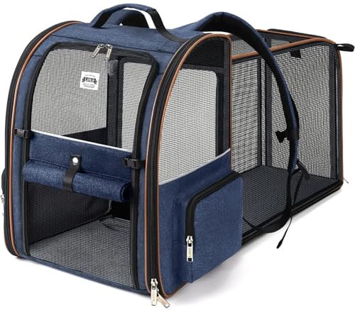 Lekesky Large Cat Carrier Backpack Expandable - Pet Carrier Backpack for Small Dogs Medium Cats Fit Up to 25 Lbs, Blue, XL