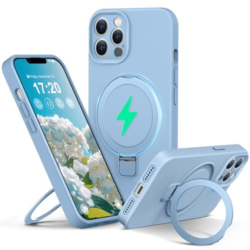 PuyaTeya Liquid Silicone Hülle für iPhone 11 pro MAX mit Magnetisch Ring Ständer, Upgraded Kameraschutz Mil-Grade Drop Shockproof Anti-Scratch Microfiber Lining Silikon hülle(Azurblau)