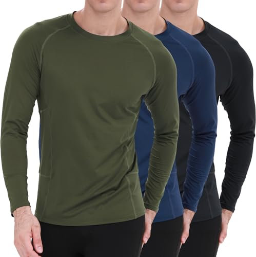 BOOMCOOL 3Pcs Long Sleeve Compression Shirts for Men Workout Clothes Gym T Shirt for Rash Guard Sports Undershirt Base Layer