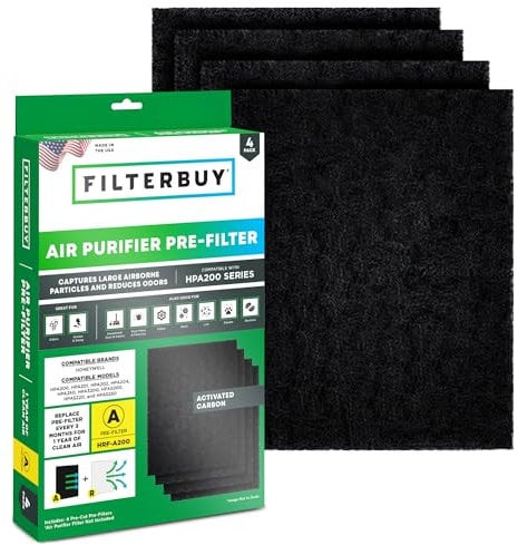 Filterbuy Activated Carbon Pre-Filter A (HRF-A200) Replacement for Honeywell Air Purifier Models HPA200, HPA201, HPA202, HPA204, HPA250, HPA3200, HPA5200, HPA5220, and HPA5250 (4-Pack)