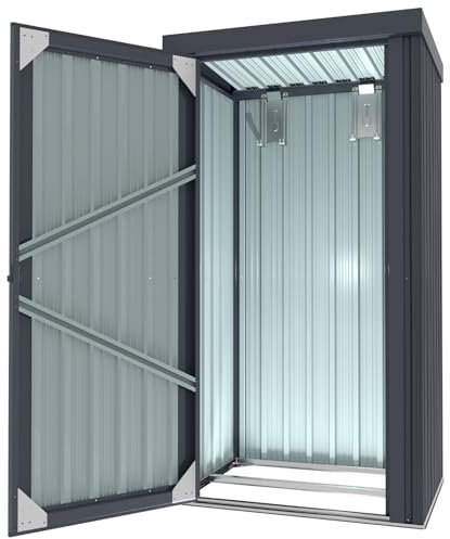 Pergart Gerätehaus Marburg | Metallgerätehaus mit Pultdach, Fundamentrahmen & Zubehör | Kompakte Maße 81 x 98 x 180 cm | Anthrazit Matt | Inkl. Türschloss, Werkzeughaken & Verankerungskits