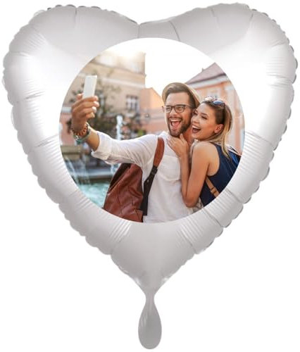 Fotoballon ohne Helium - Folienballon Herz in Satin-Weiß. Ballon mit Foto.