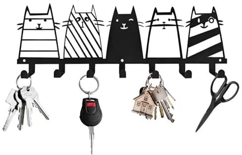 WPNCYK Key Holder for Wall, Key Hooks, Equipped with 7 Hooks, Suitable for Kitchen, Office, Bathroom, Living Room Wall Decoration Rack (Black)