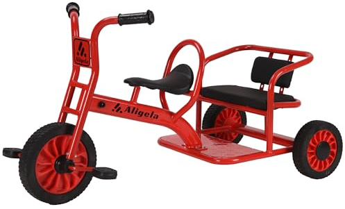 Aligela Vorschule Dreirader für Kinder Alter 3-5 Jahre, Kinderbetreuung Pdeal Tandem Trike 5 bis 7 Jahre alt, robuster Kohlenstoffstahl Rahmen, rutschfeste Gummiräder, Rot