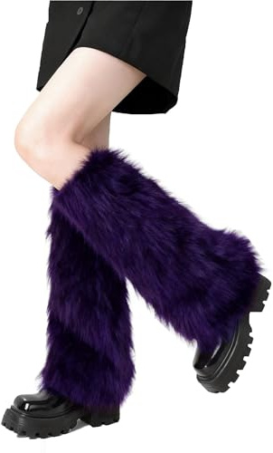 Lina & Lily Women's Winter Faux Fur Leg Warmers Boot Cuffs Covers 40cm Long (Dark Purple)