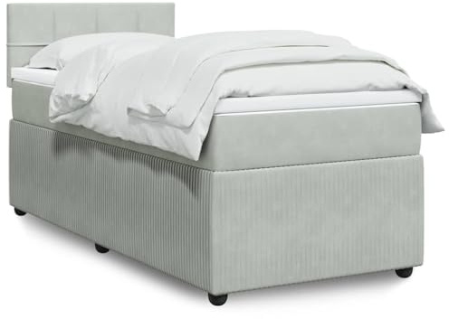 Owoxanthellate Boxspringbett Samt 90x200 cm Hellgrau mit Taschenfederkernmatratze & Topper 100,5 cm Höhe Modernes kompaktes Gästebett für Schlafzimmer Jugendzimmer und Gästezimmer