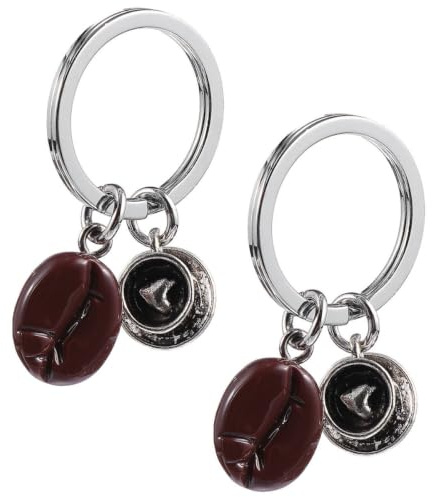 UKCOCO 2pcs Resin Key Rings Heart Shape Coffee Bean Keyrings with Zine-alloy Material, Stylish and Attractive Pendant Use for Everyday Use and Party Supplies, Assorted Color Random Color